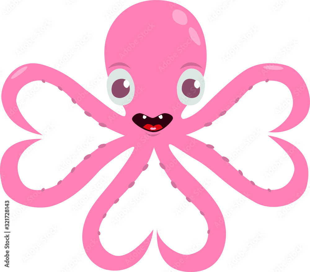 vector illustration for Valentine's day pink octopus with large eyes with six tentacles forming hearts vector illustration for Valentine's day pink octopus with large eyes with six tentacles forming hearts