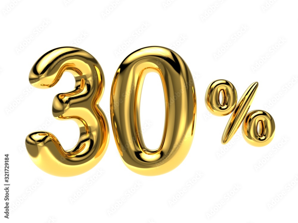 30 percent discount. Golden glossy balloon in the shape of a numbe 30 percent discount. Golden glossy balloon in the shape of a numbe