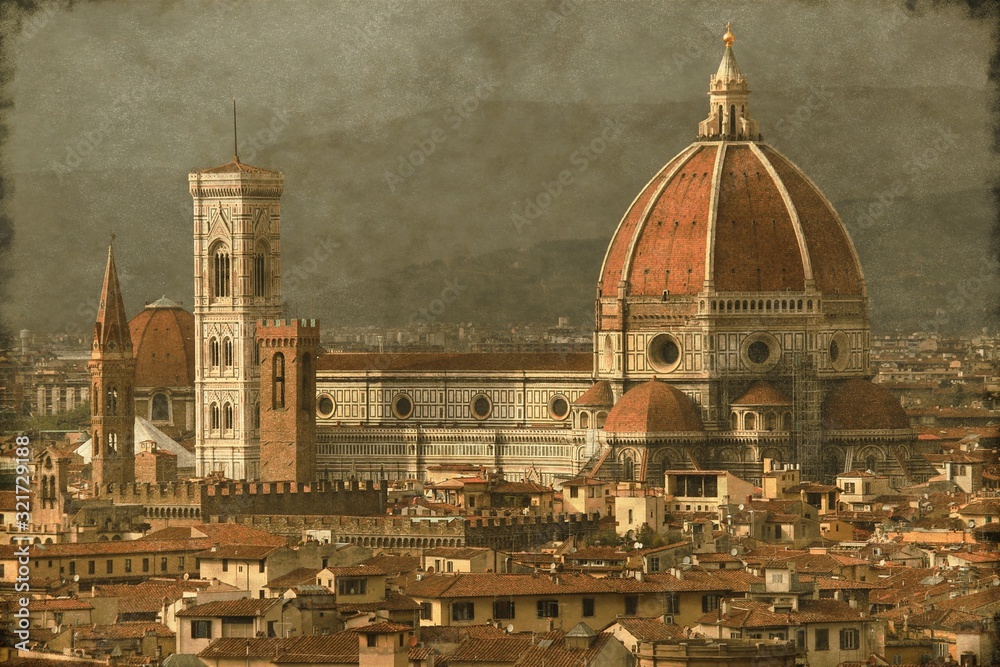 Vintage view of Florence cathedral, Italy