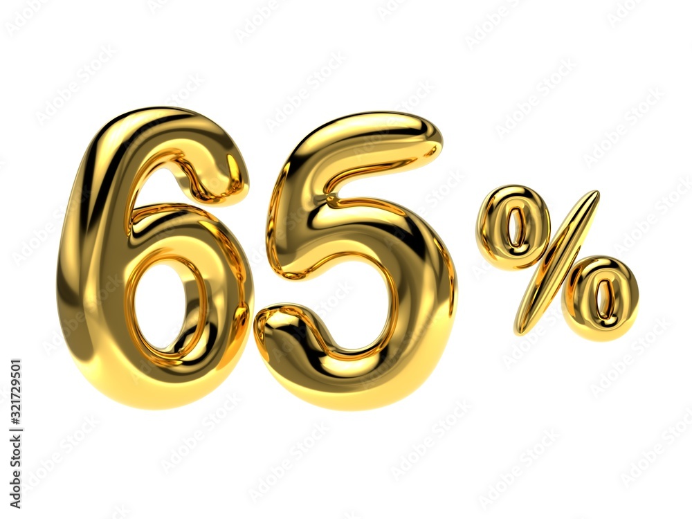 65 percent discount. Golden glossy balloon in the shape of a numbe 65 percent discount. Golden glossy balloon in the shape of a numbe
