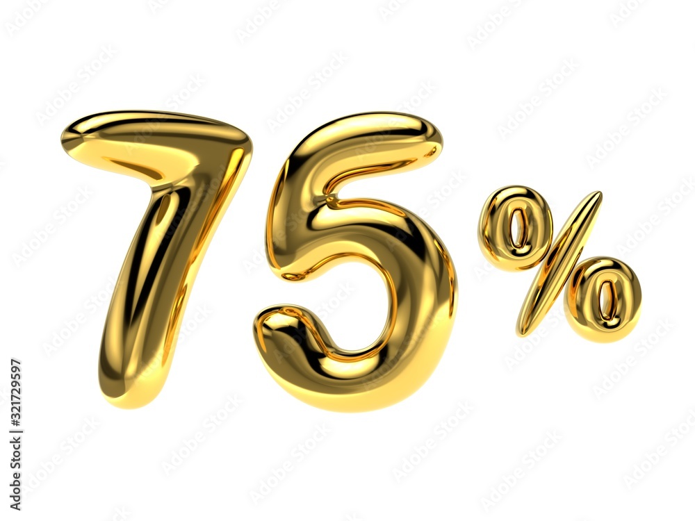 75 percent discount. Golden glossy balloon in the shape of a numbe 75 percent discount. Golden glossy balloon in the shape of a numbe