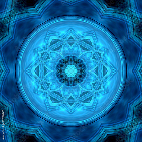 Third Eye chakra Ajna in Indigo and neon blue color. Isoteric flat icon. Geometric pattern.