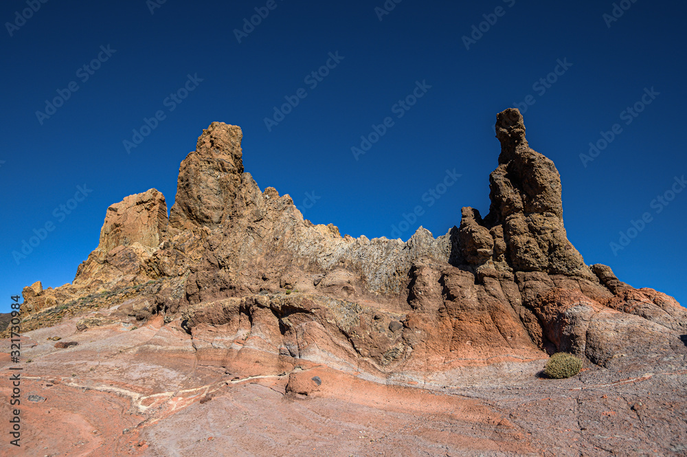 Rock formations made by voolcanic lava. Teide National Park. Tenerife, Canary Islands