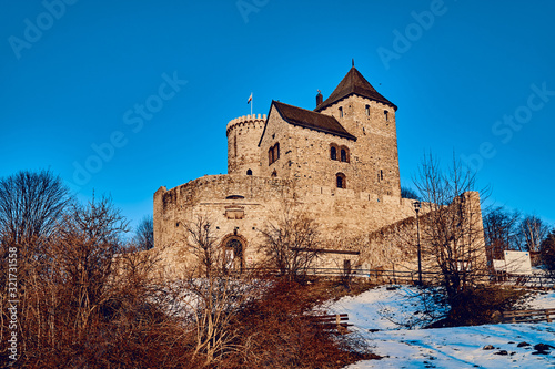 Beautiful panoramic view to the Bedzin Castle, southern Poland. The stone castle dates to the 12th century, and is predated by a wooden fortification that was erected in the 11th century