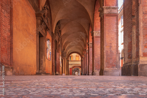 Arcades at Strada Maggiore in Bologna, Italy.