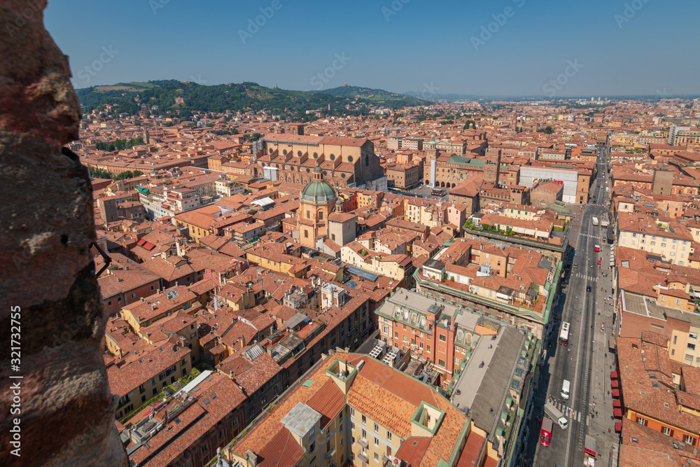 Aerial panoramic view of Bologna, Italy.