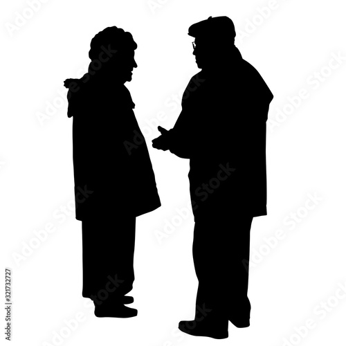 Senior couple silhouette  talking on a white background, vector illustration