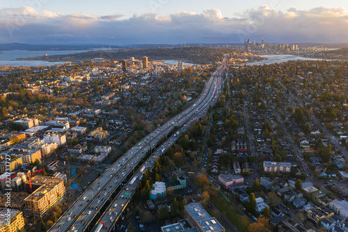 Drone Aerial footage of the Seattle Skyline © adonis_abril