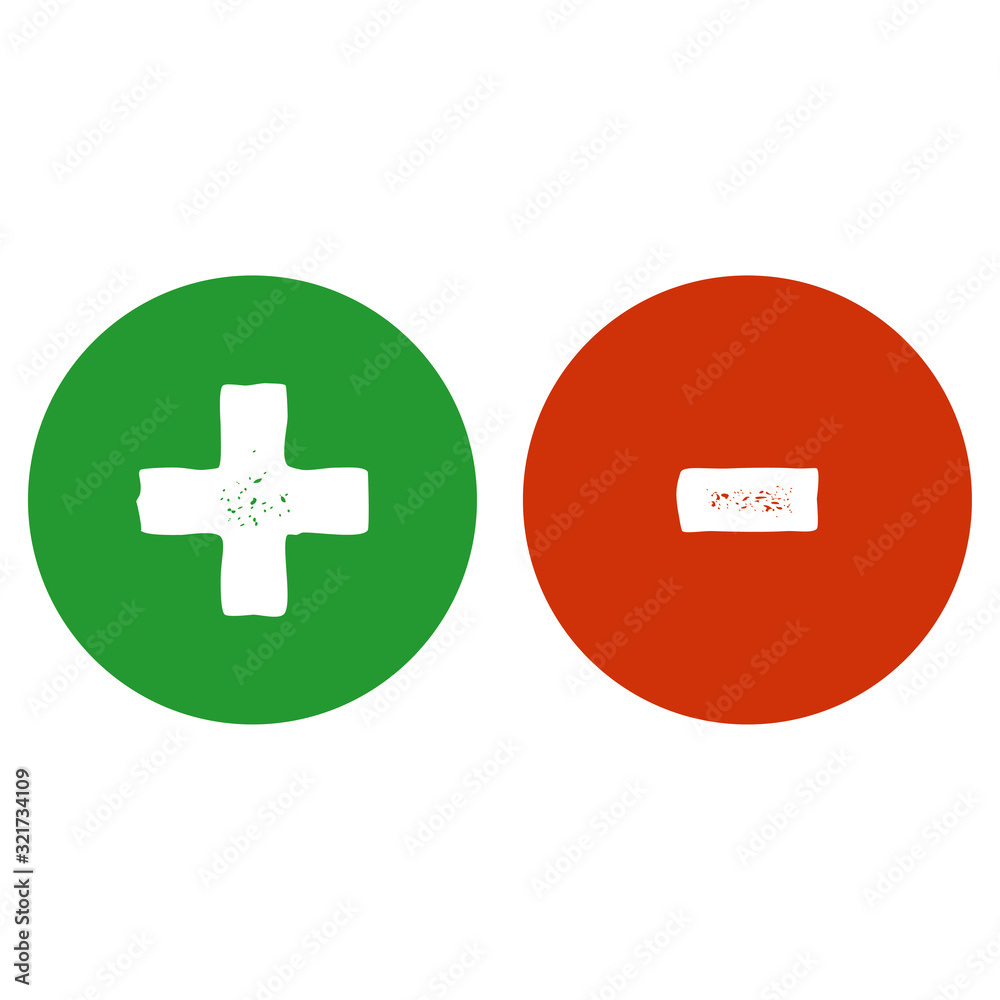 Fototapeta premium Add sign in green button and delete sign on red button on white . Plus and minus sign