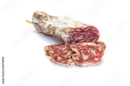 Salami sausage isolated on white background