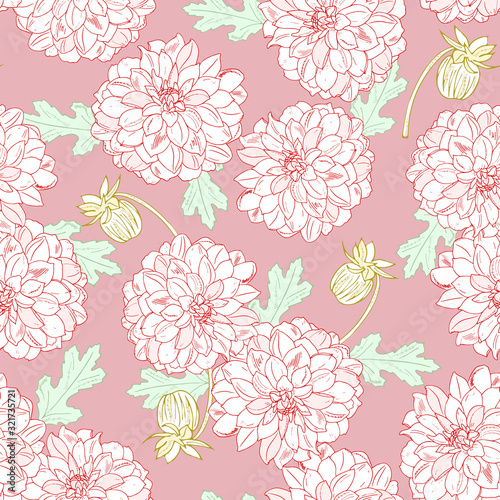 elegant floral seamless pattern. Vintage monochrome peonies, chrysanthemums on a light background. Spring; summer holidays presents and gifts wrapping paper,For textiles,packaging; fabric,wallpaper.