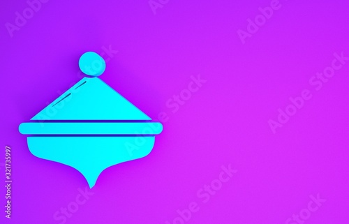 Blue Hanukkah dreidel icon isolated on purple background. Minimalism concept. 3d illustration 3D render photo