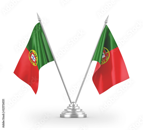 Portugal table flags isolated on white 3D rendering