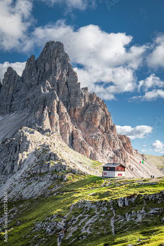 Dreizinnen hut and Tre Cime di Lavaredo, Dolomites, Europe