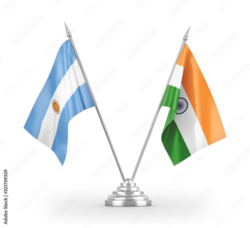 India and Argentina table flags isolated on white 3D rendering India and Argentina table flags isolated on white 3D rendering
