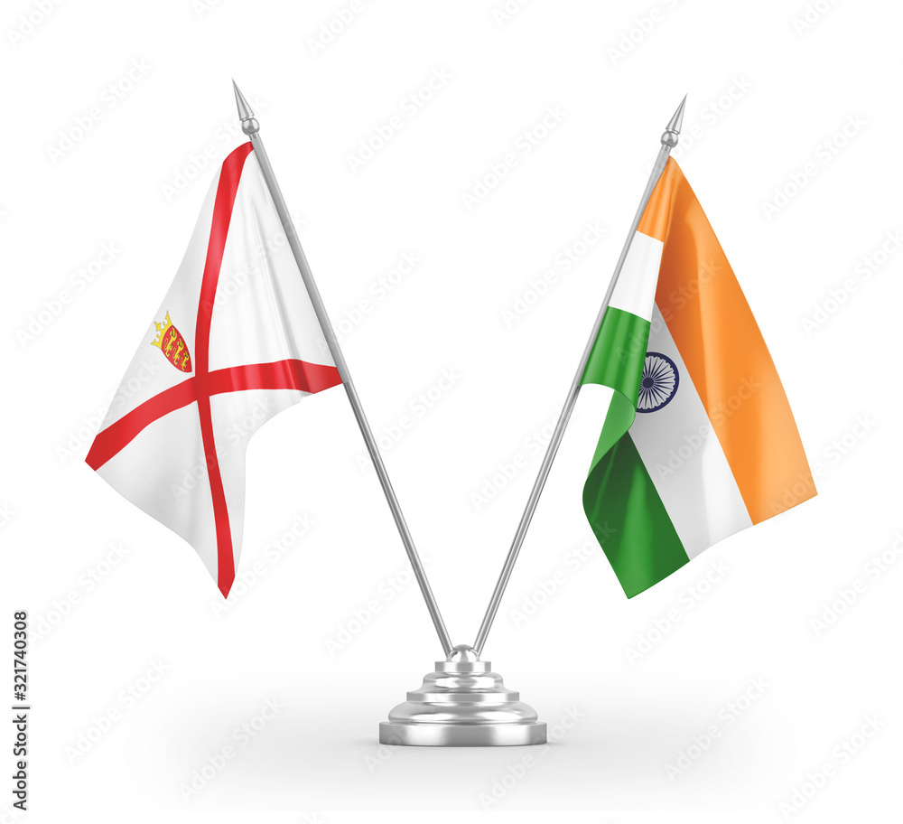 India and Jersey table flags isolated on white 3D rendering India and Jersey table flags isolated on white 3D rendering