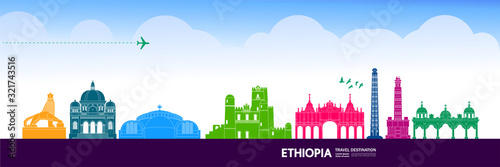Ethiopia travel destination grand vector illustration. 