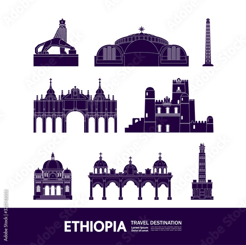 Ethiopia travel destination grand vector illustration. 