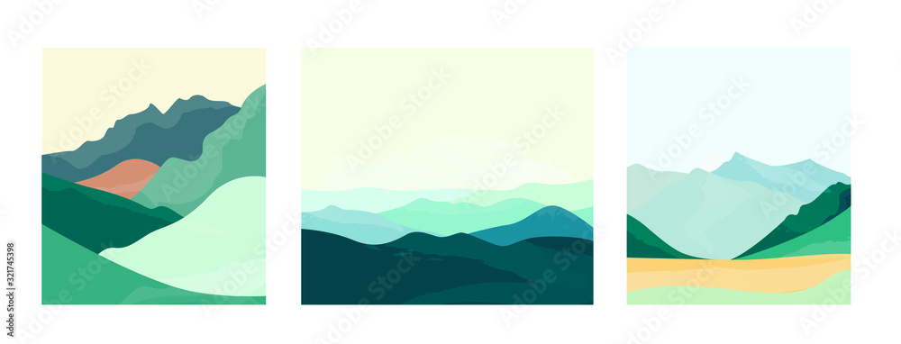 Mountains landscape vector illustration. Tree cards. Pure nature beauty.