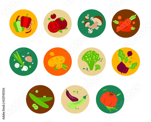 Vegetarian vegetables icons set circles