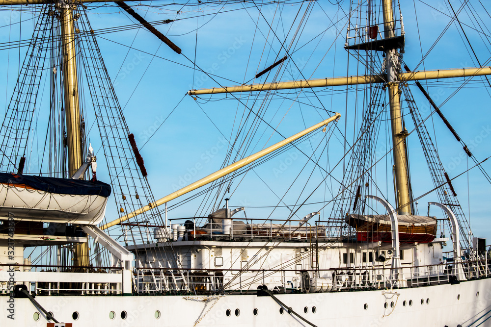 Obraz premium A white passenger ship is moored.