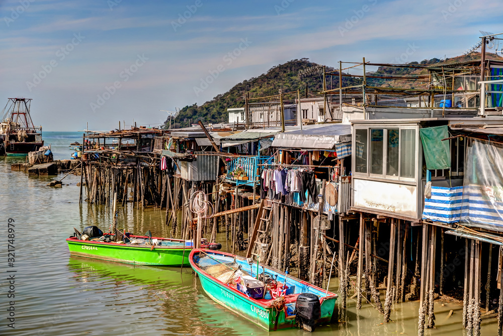 Stilt homes along the shores of Tai O fishing village in Hong Kong