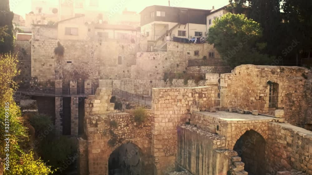 Old city fortification walls excavations in Jerusalem, Israel, 4k color graded