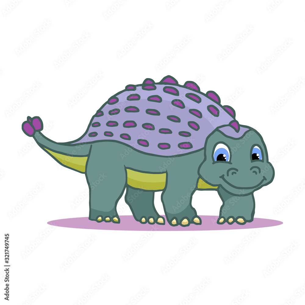 Cute Little Cartoon Baby Dinosaur - Ankylosaurus colorful. Vector