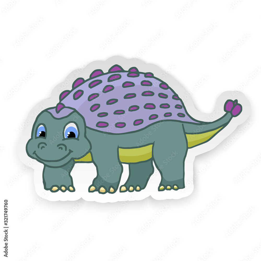 Cartoon Ankylosaurus Cute Little Baby Dinosaur Sticker. Vector Cartoon Ankylosaurus Cute Little Baby Dinosaur Sticker. Vector
