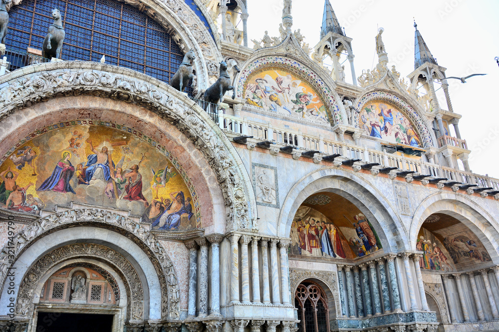 Frescoes on facade of Basilica di San Marco,St Mark Cathedral in Venice, Italy
