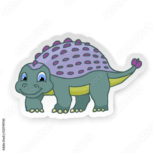 Cartoon Ankylosaurus Cute Little Baby Dinosaur Sticker. Vector