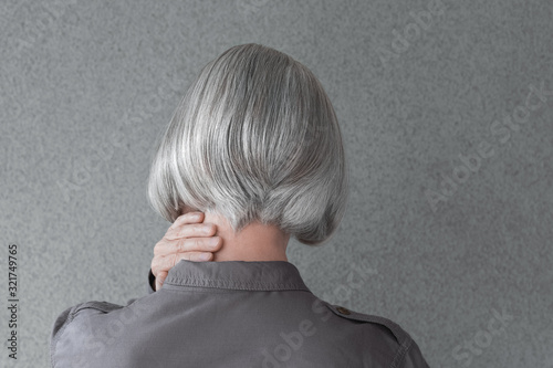 Woman with silver gray hair