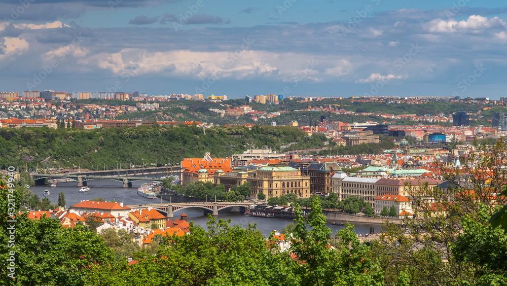 View of the Vltava river with two bridges