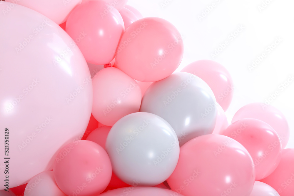 Beautiful colorful balloons on white background, closeup