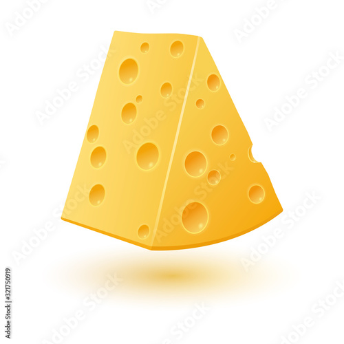 A yellow piece of cheese hangs in the air. Illustration. Vector eps 10