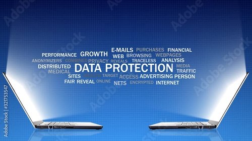 Two laptop displaying Data Protection typography photo