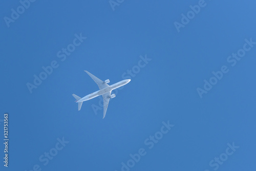 plane flying in the blue sky