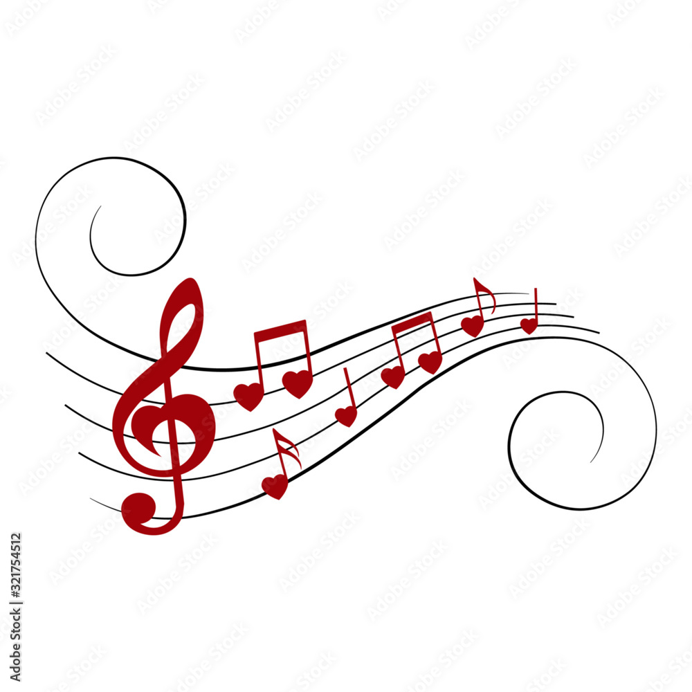Music notes heart shape, musical design elements, vector illustration