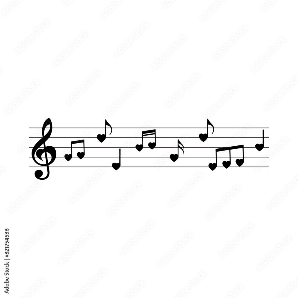 Music notes, heart shape, vector illustration. Music notes, heart shape, vector illustration.