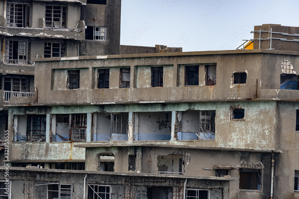 Ghost town on an abandoned island called Gunkanjima and also Hashima near Nagasaki Ghost town on an abandoned island called Gunkanjima and also Hashima near Nagasaki