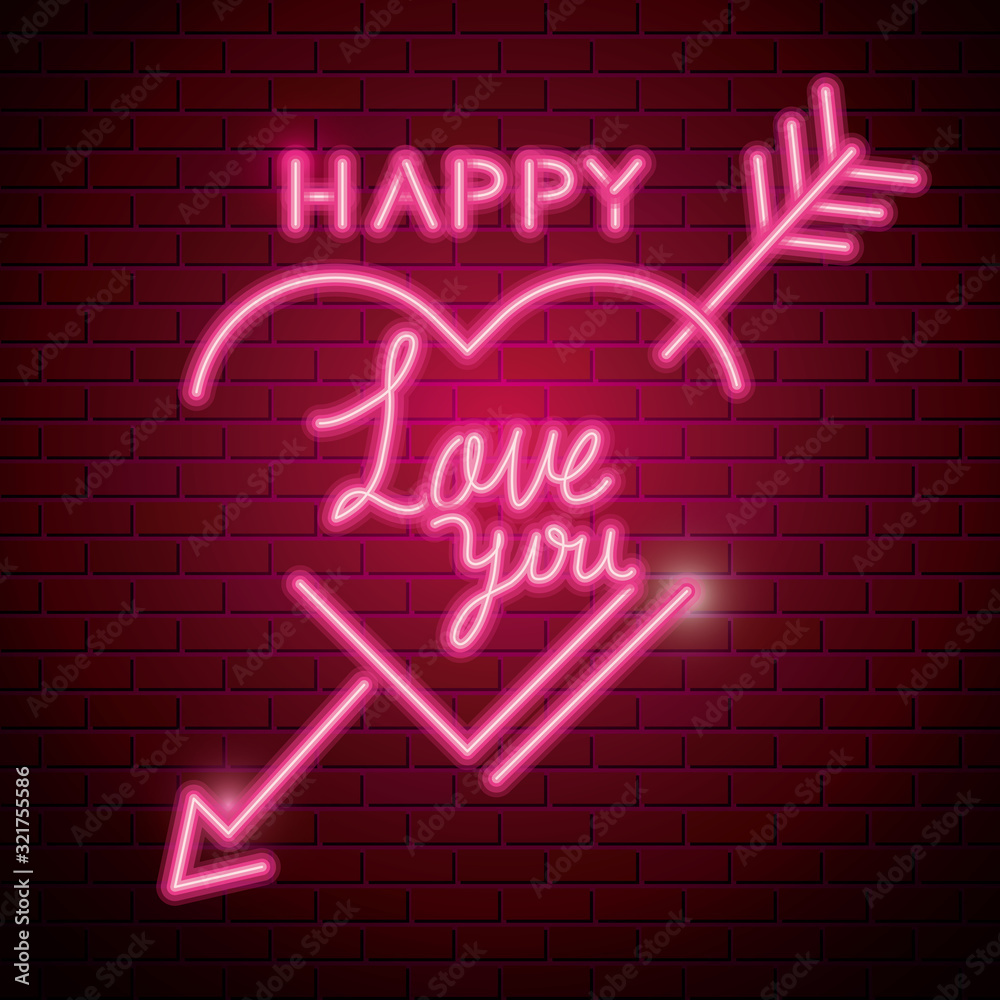 happy love you lettering of neon light