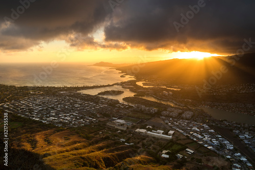 Sunset over Honolulu, Oahu Hawaii  photo