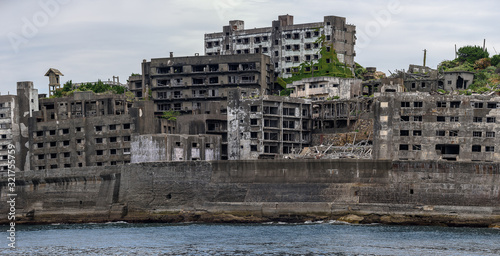 Ghost town on an abandoned island called Gunkanjima and also Hashima near Nagasaki