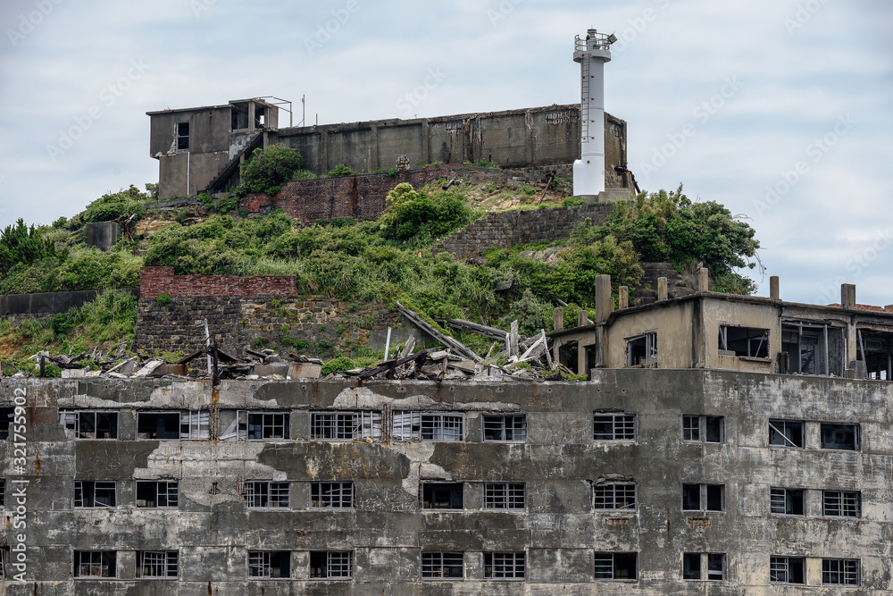 Ghost town on an abandoned island called Gunkanjima and also Hashima near Nagasaki