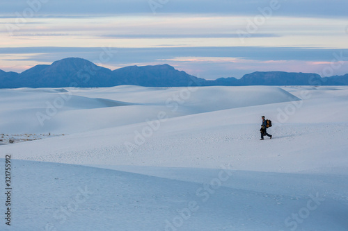 Landscape view of the sunset in White Sands National Park near Alamogordo, New Mexico.