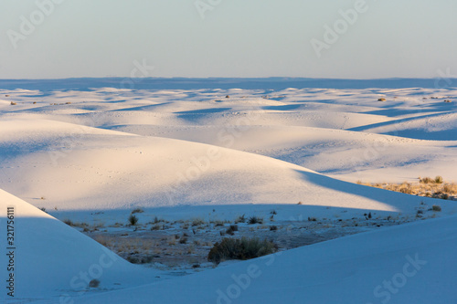 Landscape view of the sunrise in White Sands National Park near Alamogordo, New Mexico.