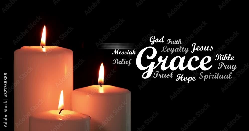 Candles burning with Grace typography animation Candles burning with Grace typography animation