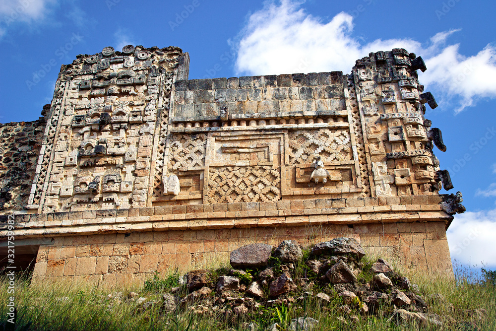 Mayan decorated wall in Yucatan Mexico
