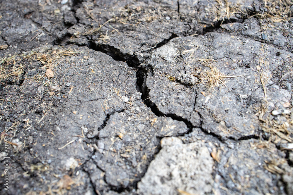 Soil or ground with several cracks due to drought or dryness caused by heat or global warming or climate change effecting the agriculture and farm Soil or ground with several cracks due to drought or dryness caused by heat or global warming or climate change effecting the agriculture and farm