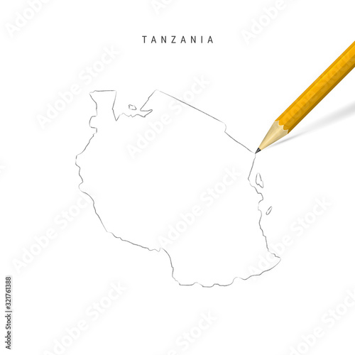 Tanzania freehand pencil sketch outline vector map isolated on white background